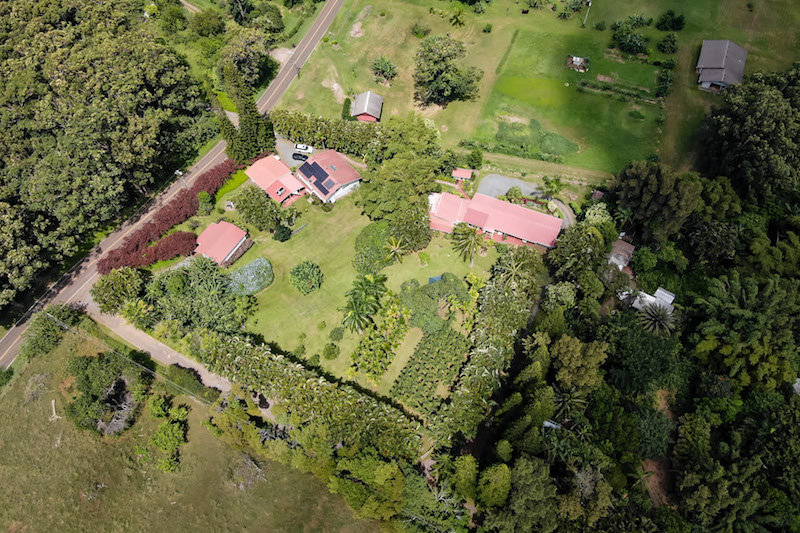 This aerial view shows the entire property at 1455 West Kuiaha in Haiku