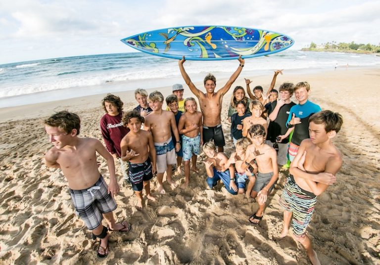 Kai Lenny's autograph and footprints are featured on a surfboard being auctioned to benefit the Paia Youth and Cultural Center