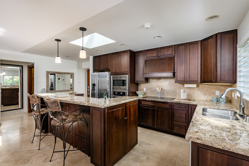 The kitchen areas is spacious with plenty of storage and an oversized island. 