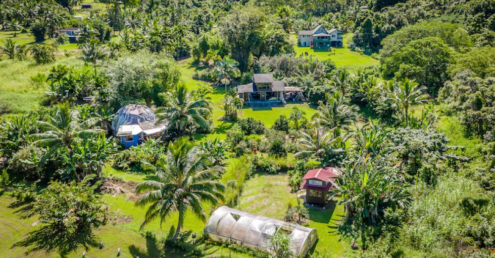 Another aerial view showing the green house, barn and other structures at this Hana Permaculture Property