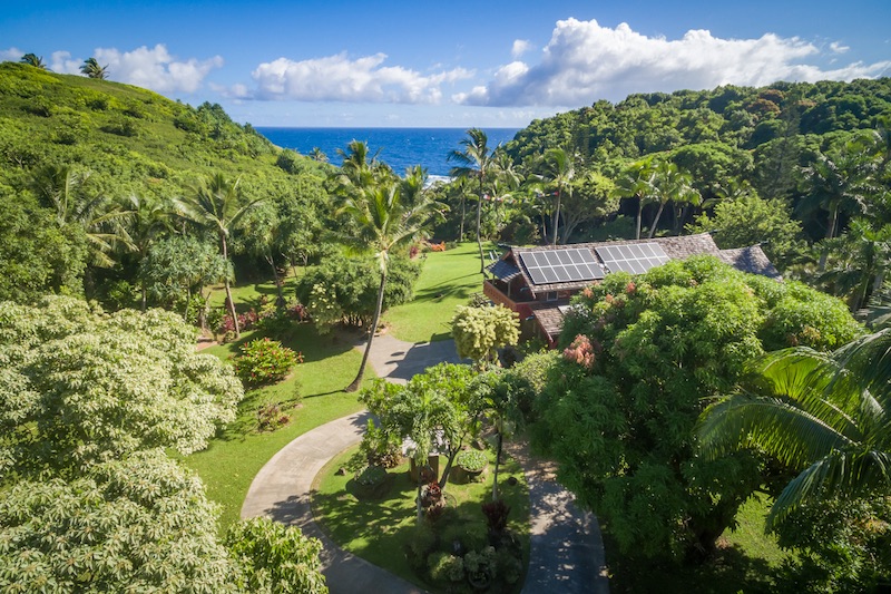 aerial view of the ocean house at the Haiku Sanctuary