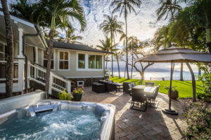 The Hot Tub on the back lanai of the Sunset House at the Ultimate Maui Oceanfront Compound in Spreckelsville Maui