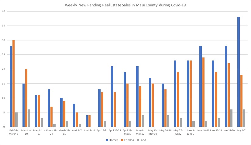 New pending real estate sales by property type in Maui County during Covid-19