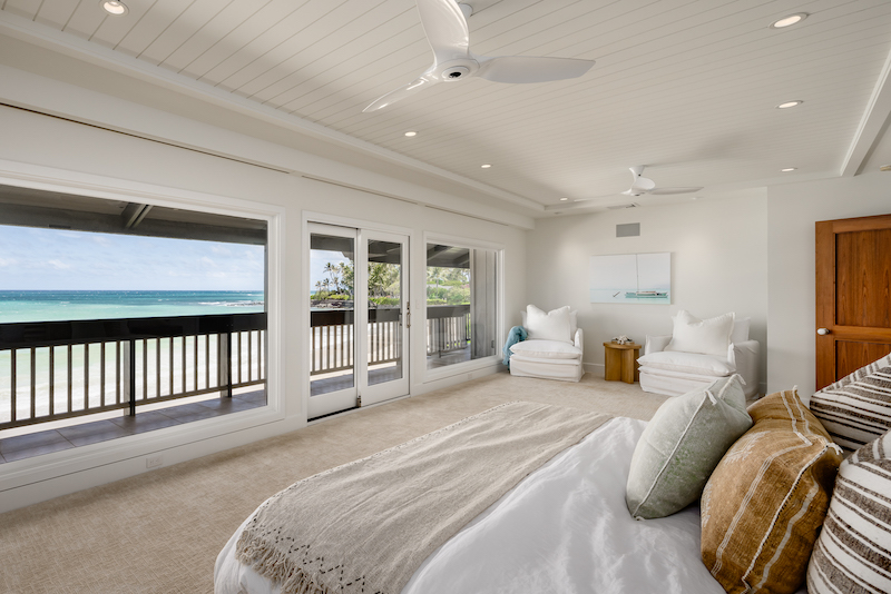 Big ocean views from a primary living space bedroom 