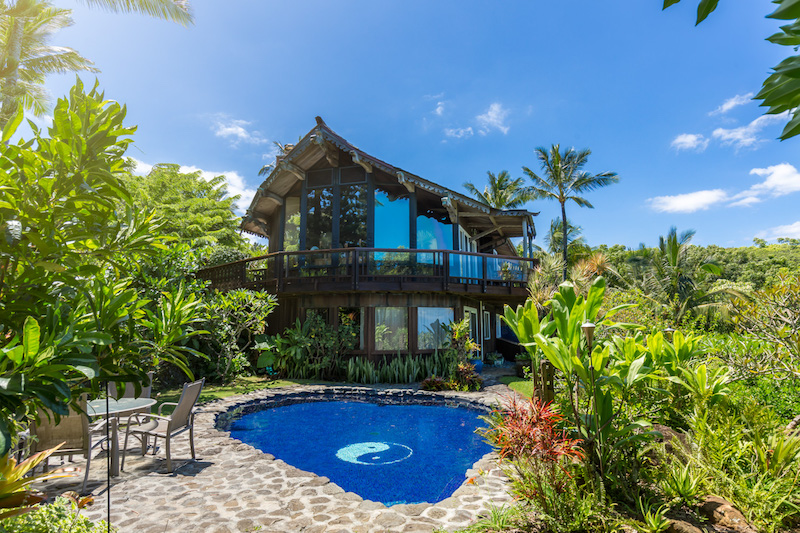 The  Sky House and its pool area located towards the top of the property. 
